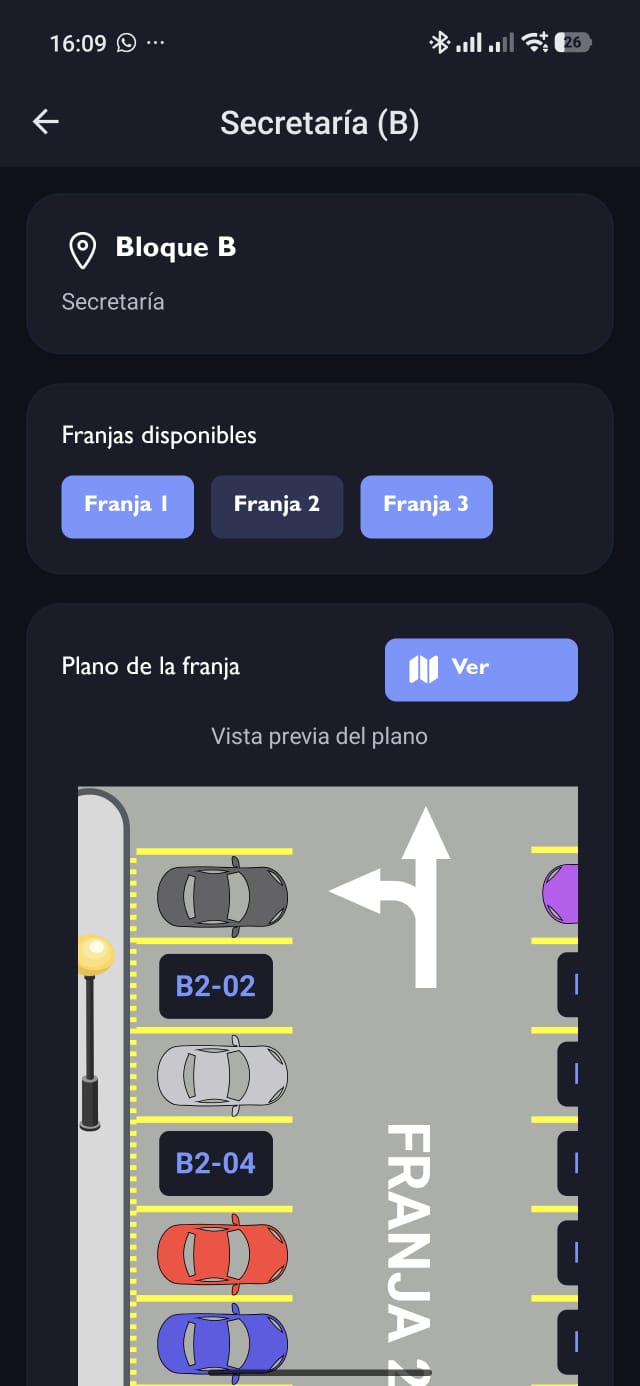 Detalle de zona con franjas disponibles y vista previa del plano.